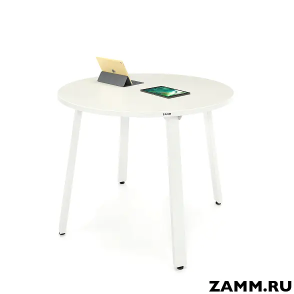 Круглый стол на независимых угловых опорах 60х30 Белый Премиум/Белый